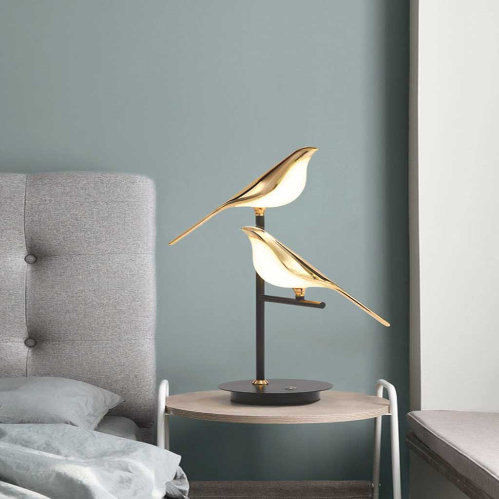 Lampe de chevet noire ornée d’oiseaux dorés - Image 7