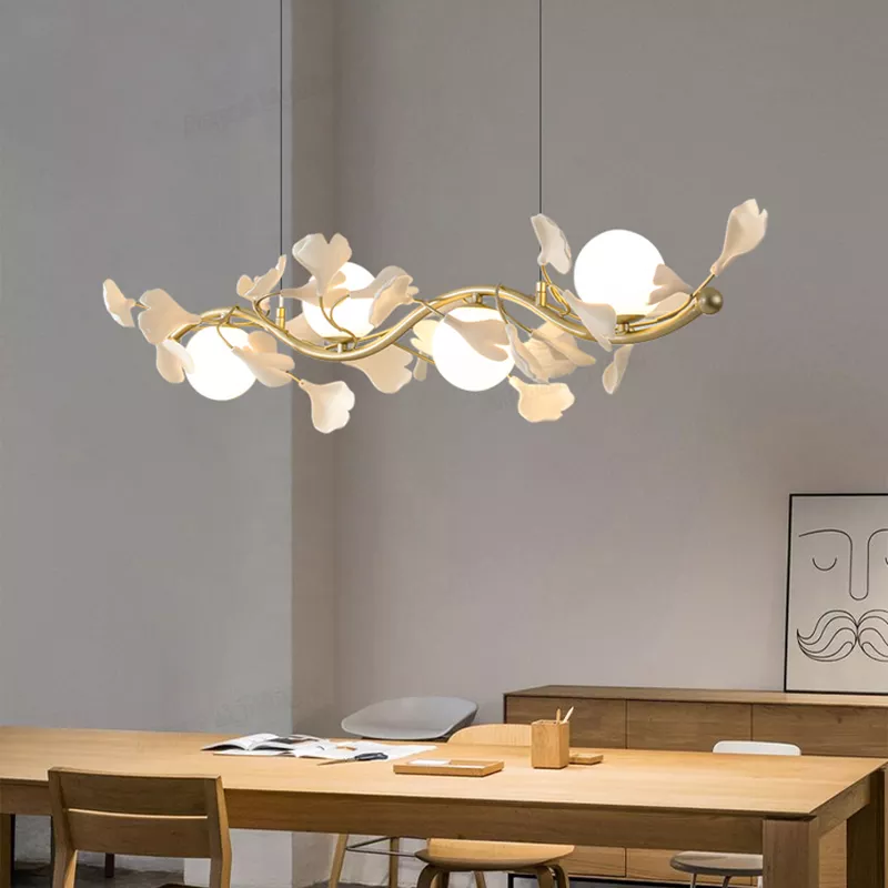 Suspension élégante en forme de pétale de feuille blanche et métal doré - Image 7