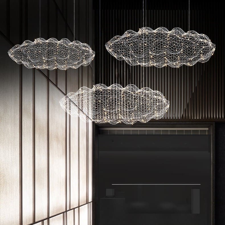 Lustre en forme de nuage, en maille métallique or ou argent - Image 4